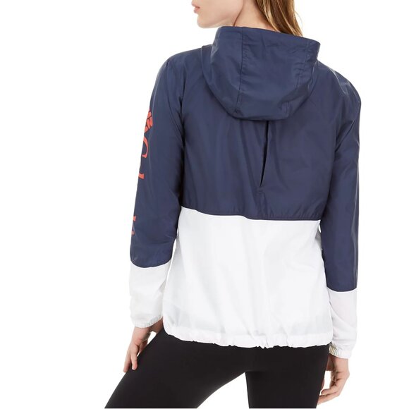 Columbia Women's Jacket Sz 1X Blue White Hooded Logo Flash Forward Windbreaker - Picture 3 of 15